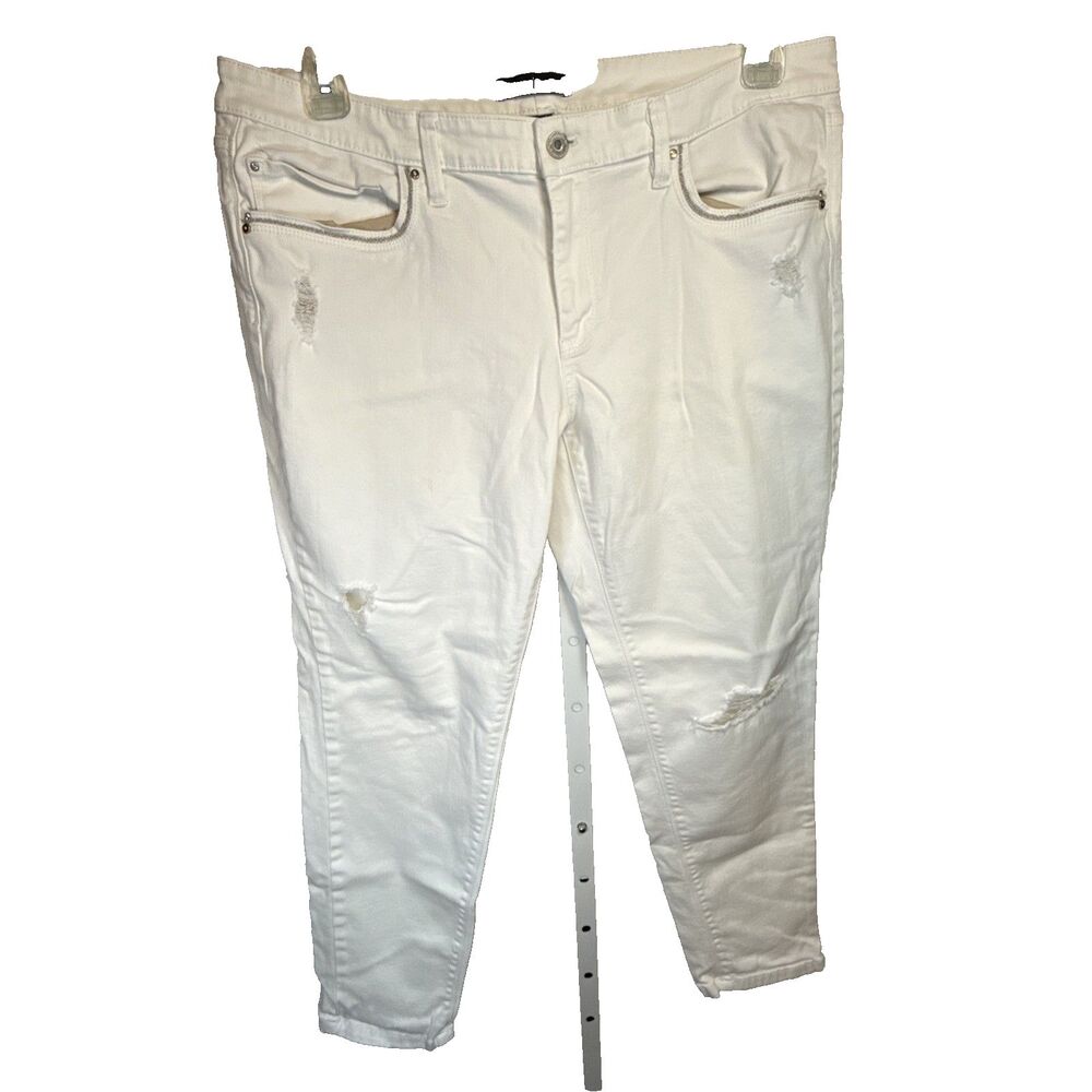 White House Black Market Distressed White Girlfriend Jeans Low Rise Women's 14